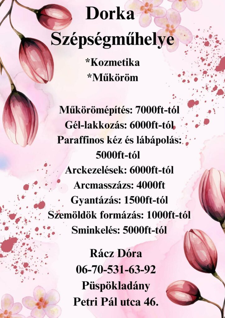 Szépségműhely Rácz Dóra 06 70 5316392